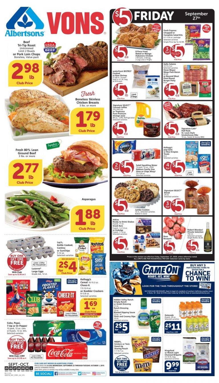 Vons Weekly Ad Sep 25 Oct 01, 2019