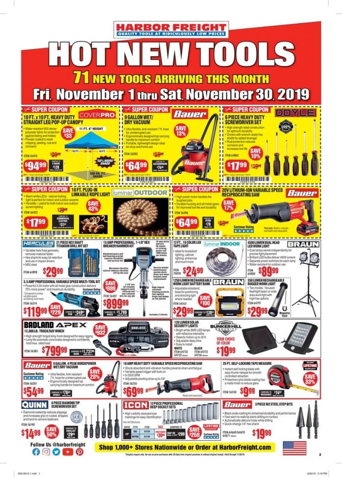 Harbor Freight Monthly Ad November, 2019