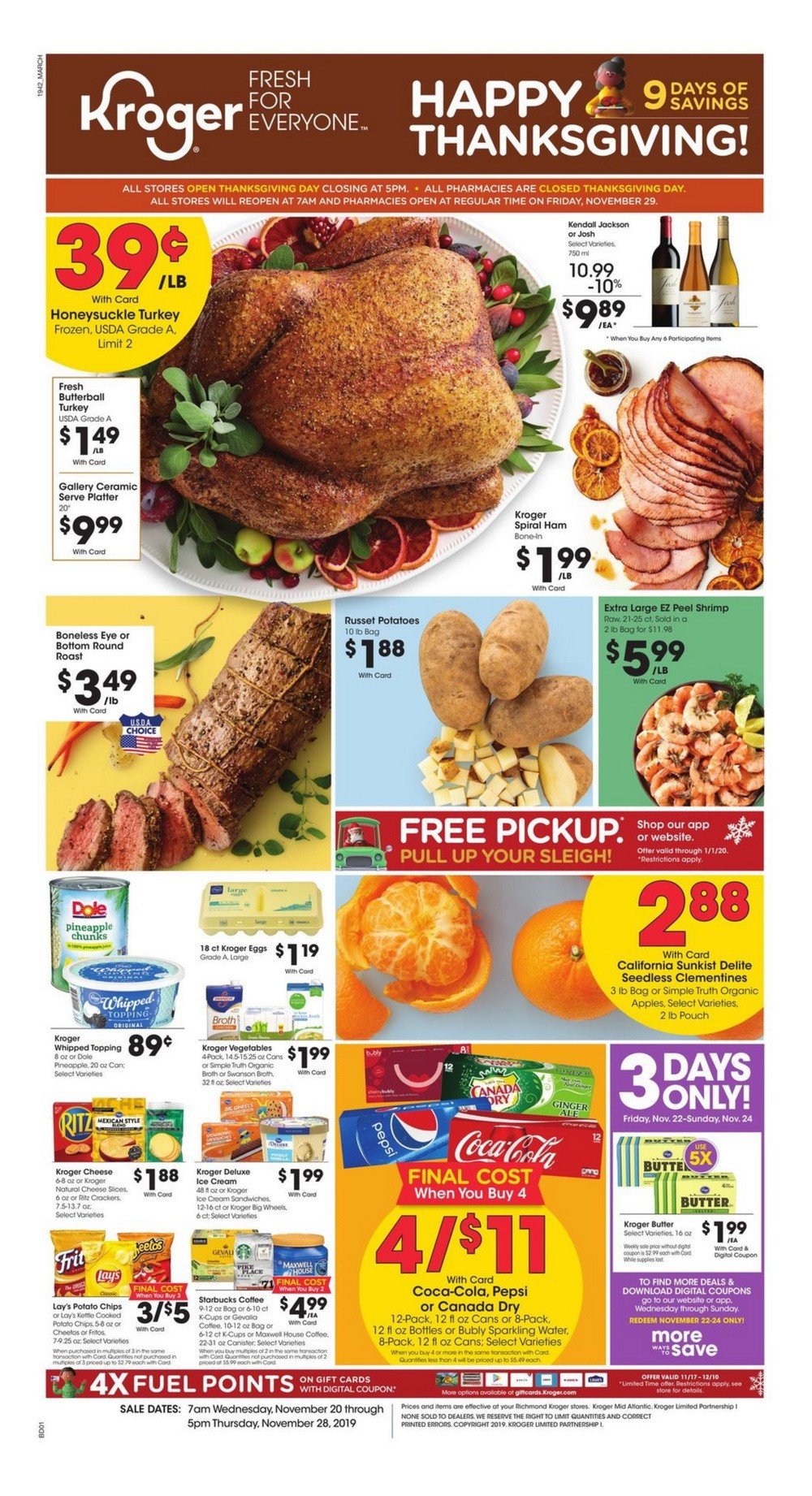 Kroger Weekly Ad Nov 20 – Nov 28, 2019 Happy Thanksgiving