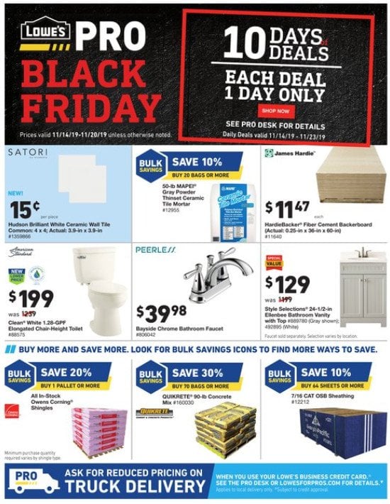 Lowe's Pro Black Friday Sale Nov 14 Nov 20, 2019