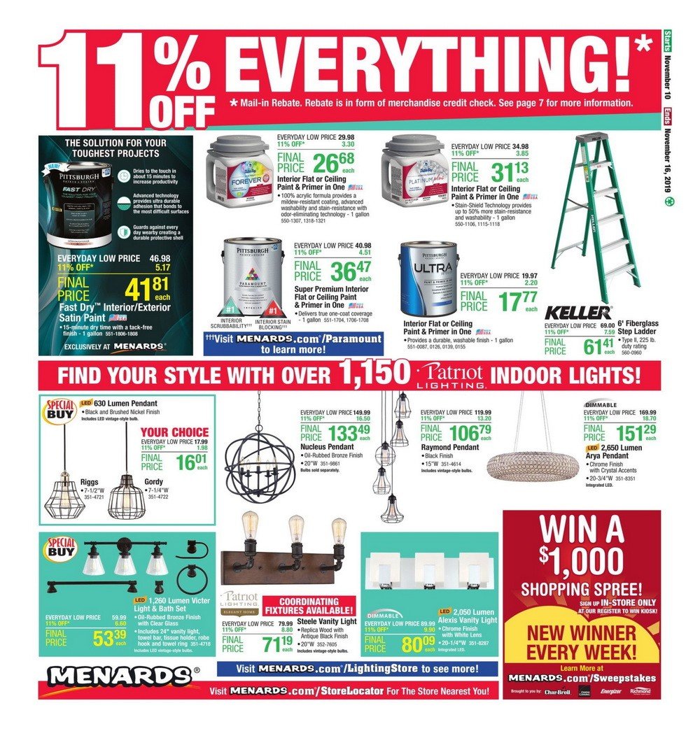 Menards Flyer Sale Nov 10 – Nov 16, 2019