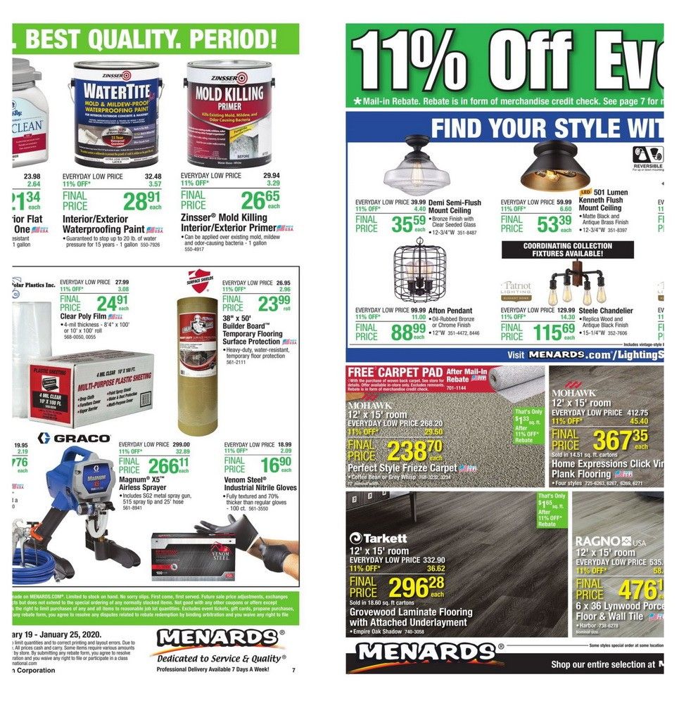 Menards 11 Everything Ad Jan 19 Jan 25 2020