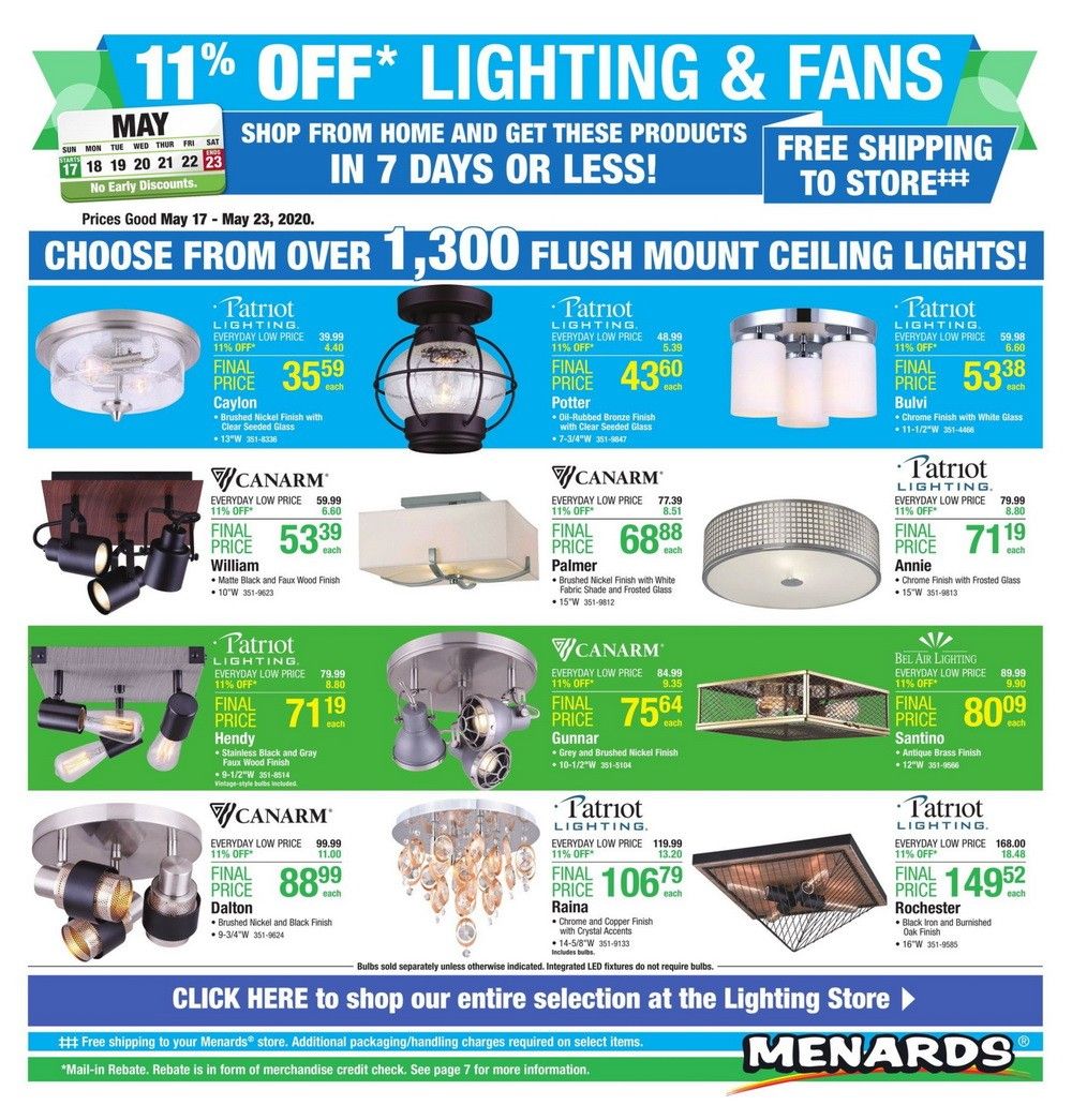 Menards Weekly Lightning and Fans Sale May 17 May 23, 2020