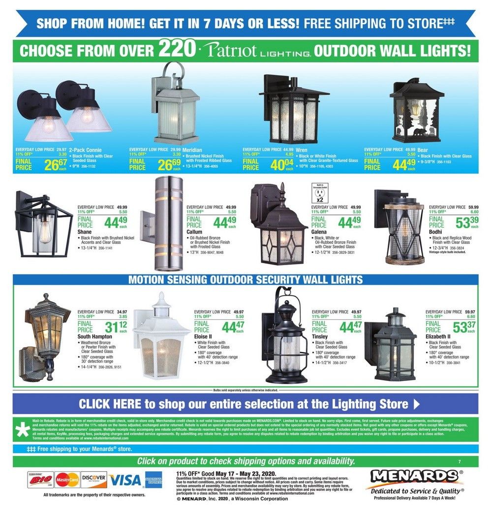 Menards Weekly Lightning and Fans Sale May 17 May 23, 2020