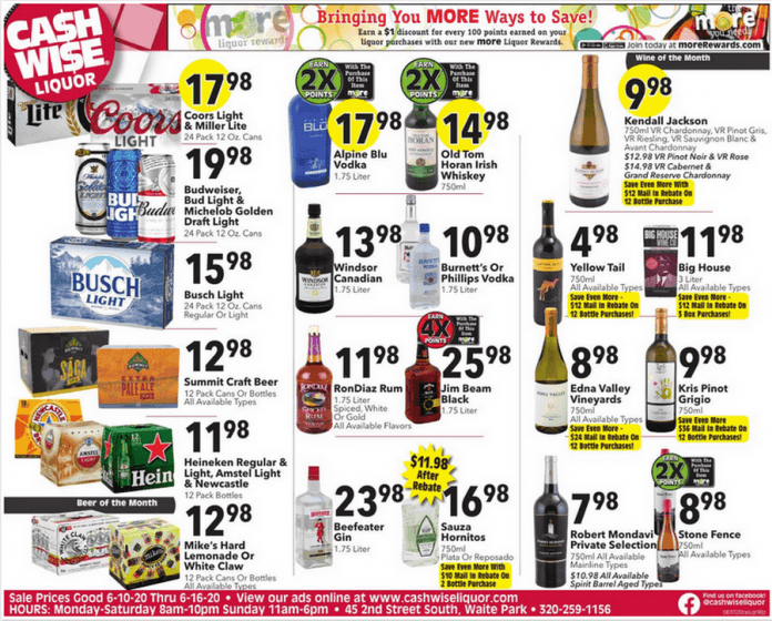 Cash Wise Liquor Ad June 10 June 16, 2020