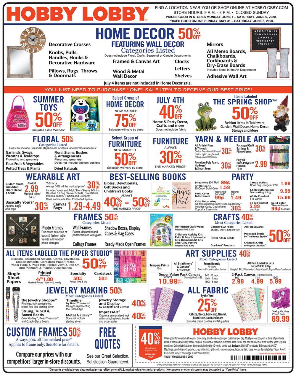 Hobby Lobby Weekly Ad May 31 Jun 06, 2020