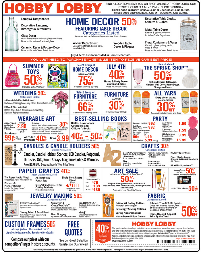 Hobby Lobby Weekly Ad June 21 June 27, 2020
