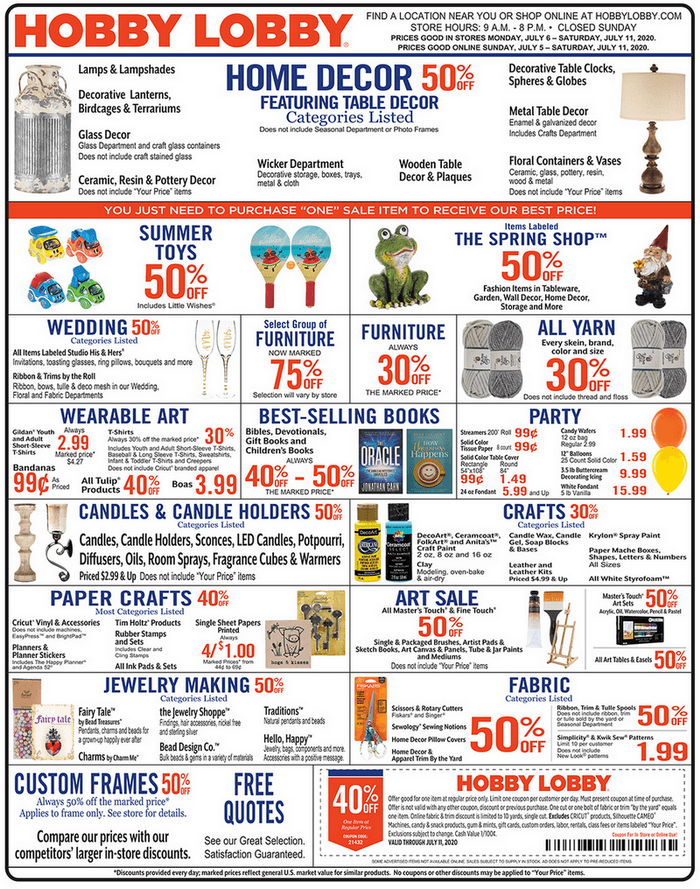 Hobby Lobby Weekly Ad July 05 July 11, 2020