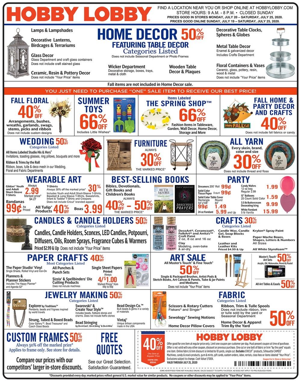 Hobby Lobby Weekly Ad July 19 July 25, 2020