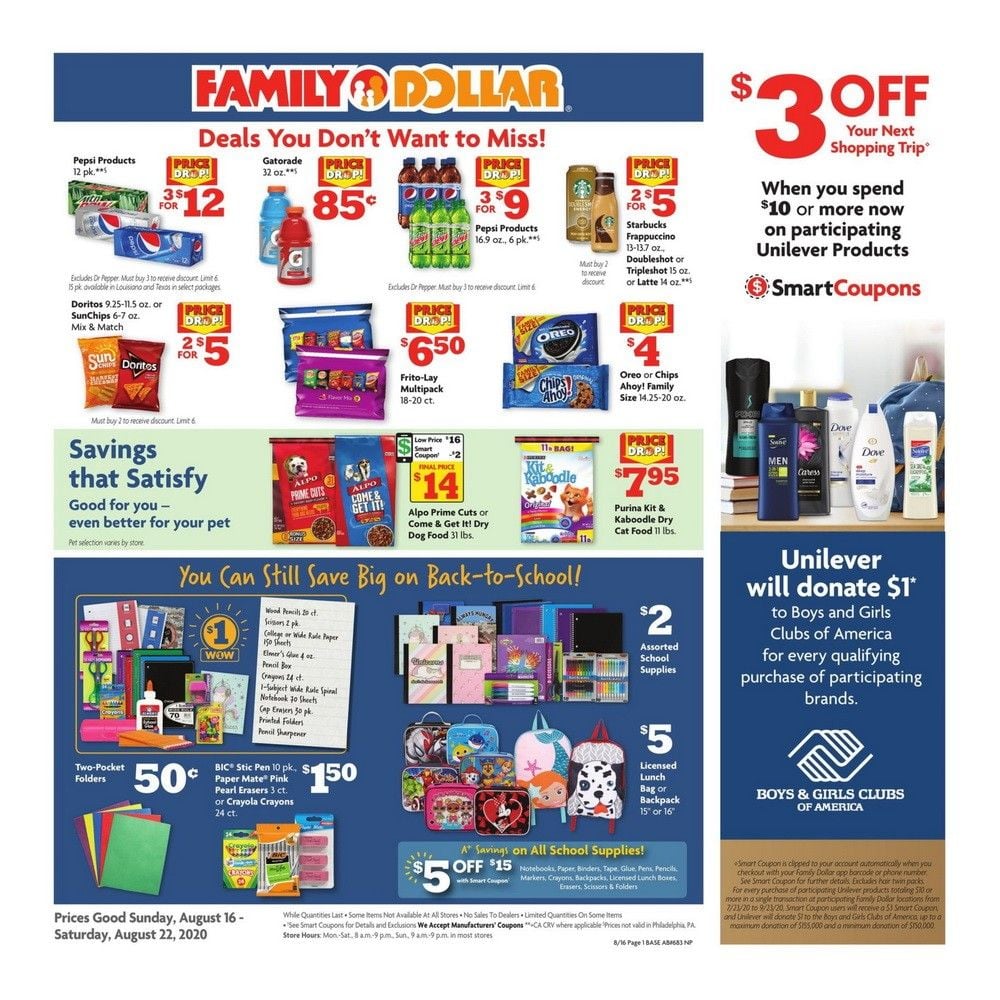 Family Dollar Weekly Ad Aug 16 Aug 22, 2020