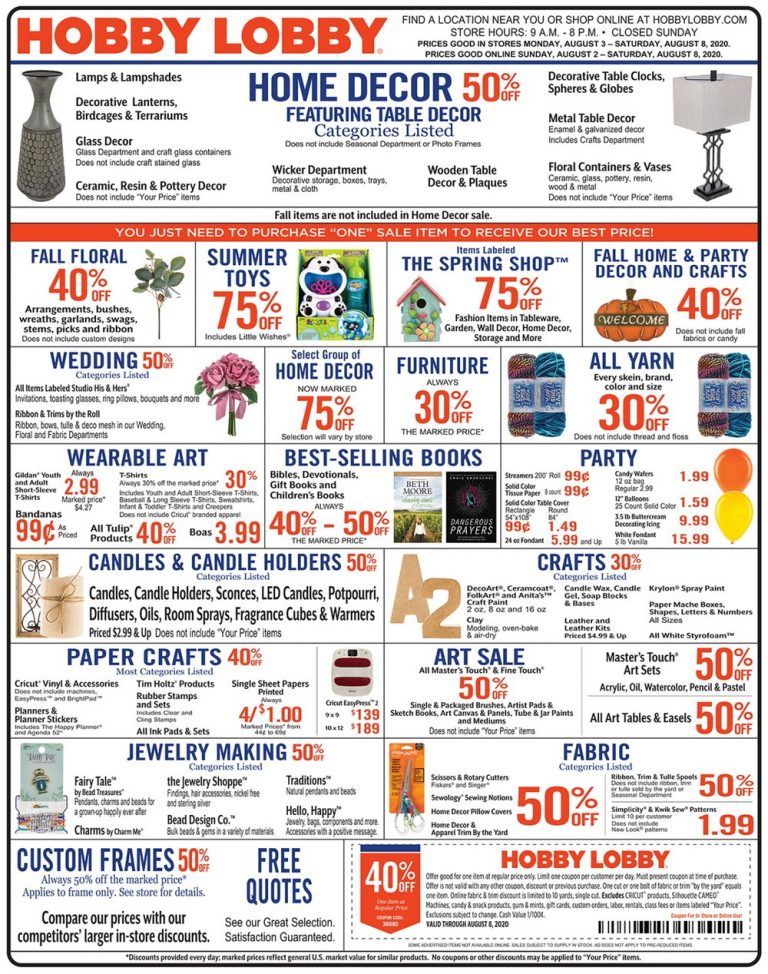 Hobby Lobby Weekly Ad Aug 02 Aug 08, 2020