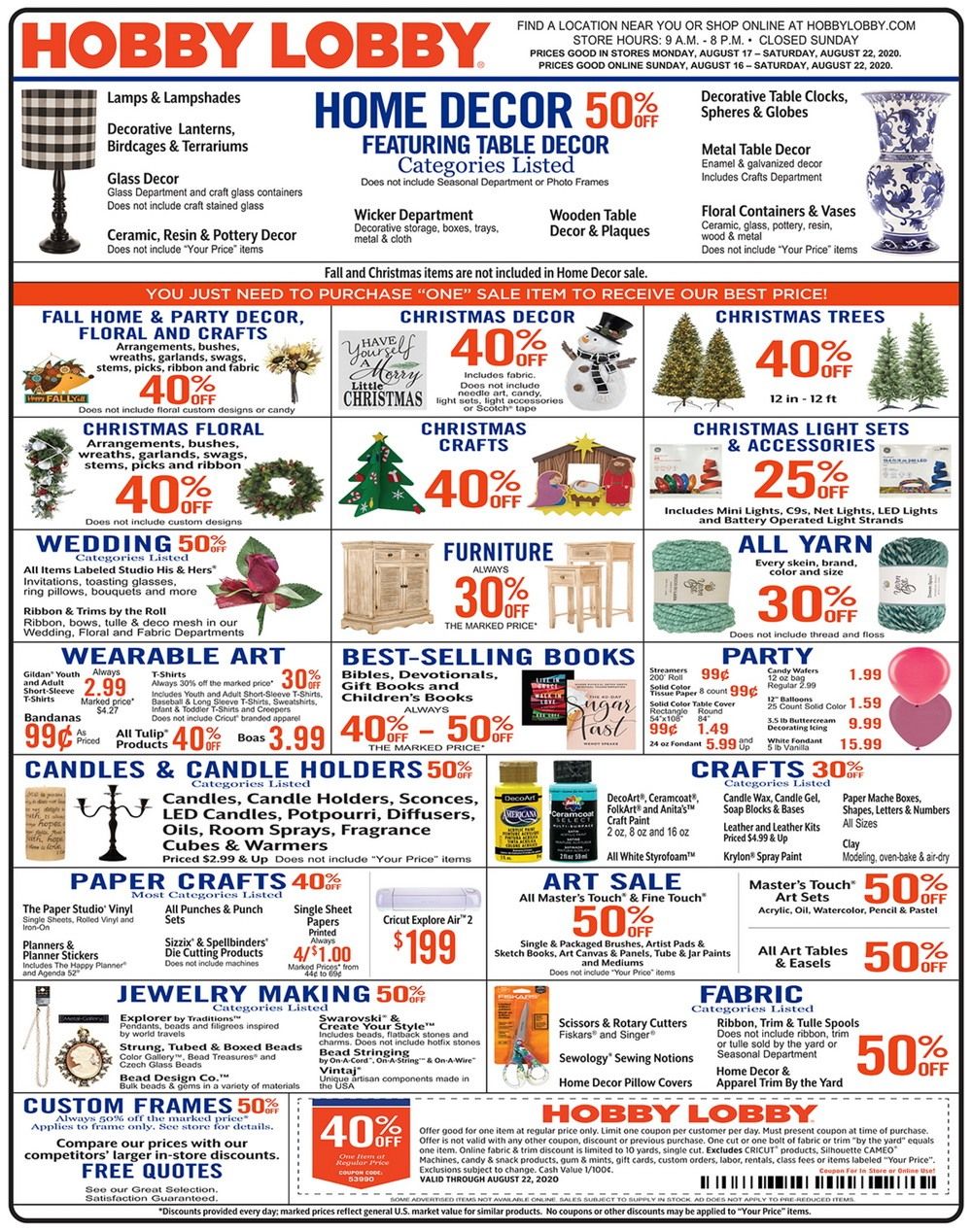 Hobby Lobby Weekly Ad Aug 16 Aug 22, 2020