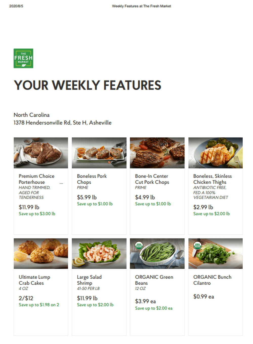 The Fresh Market Weekly Specials Aug 05 Aug 11, 2020