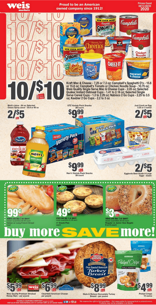 Weis Markets Weekly Ad Aug 13 Aug 20, 2020
