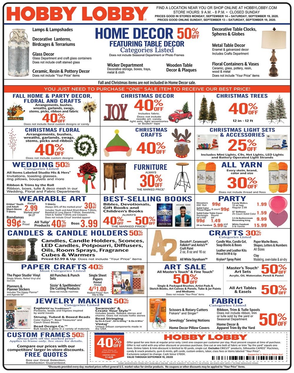 Hobby Lobby Weekly Ad Sep 13 Sep 19, 2020