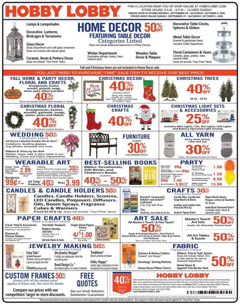 Hobby Lobby Weekly Ad Sep 27 Oct 03, 2020