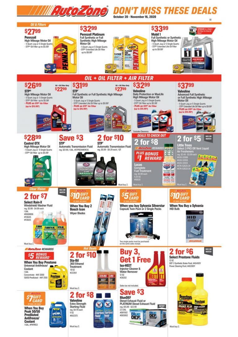 AutoZone Monthly Circular Oct 20 Nov 16, 2020
