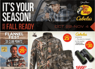Cabela’s 2020 Fall Ready Oct 22 – Nov 4, 2020