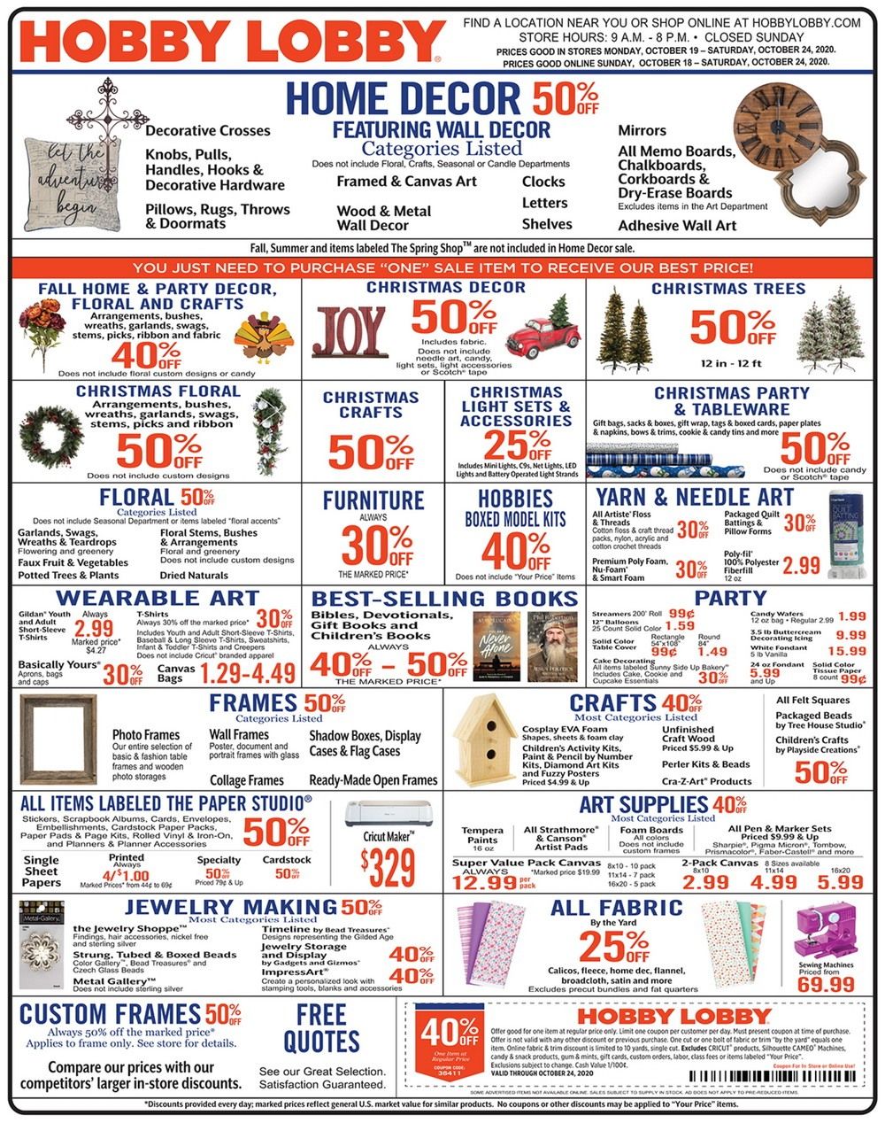Hobby Lobby Weekly Ad Oct 18 – Oct 24, 2020