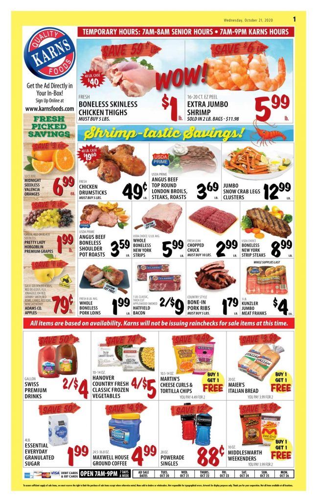 Karns Quality Foods Weekly Ad Oct 20 Oct 26, 2020