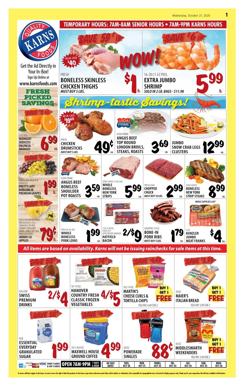 Karns Quality Foods Weekly Ad Oct 20 Oct 26, 2020