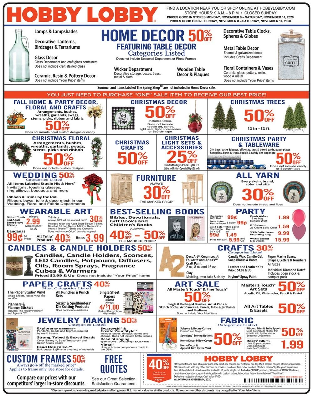 Hobby Lobby Weekly Ad Nov 08 Nov 14, 2020