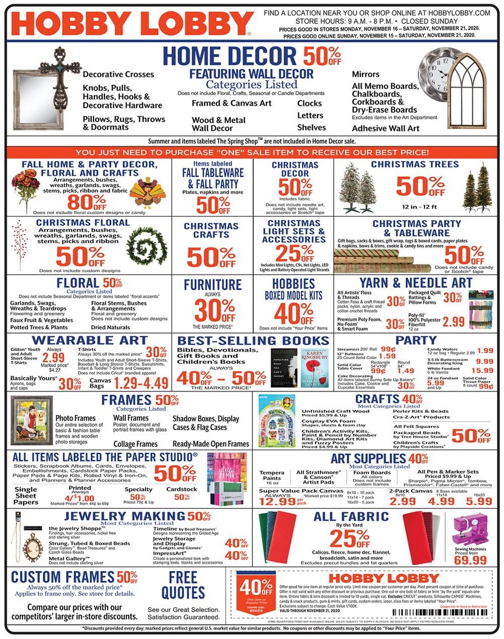 Hobby Lobby Weekly Ad Nov 15 Nov 21, 2020