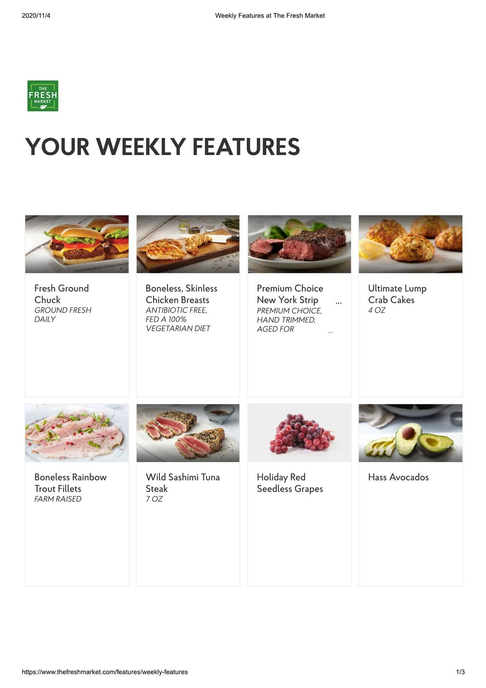 The Fresh Market Weekly Specials Nov 4 Nov 10, 2020
