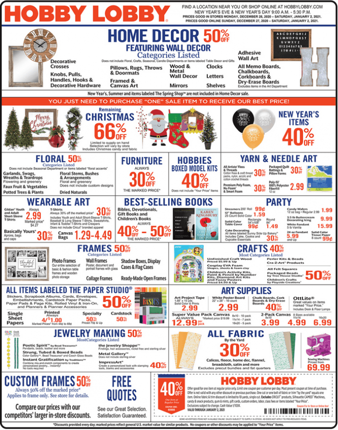 Hobby Lobby Weekly Ad Dec 27 Jan 02, 2021
