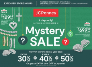 JCPenney Mystery Sale Dec 10 – Dec 13, 2020