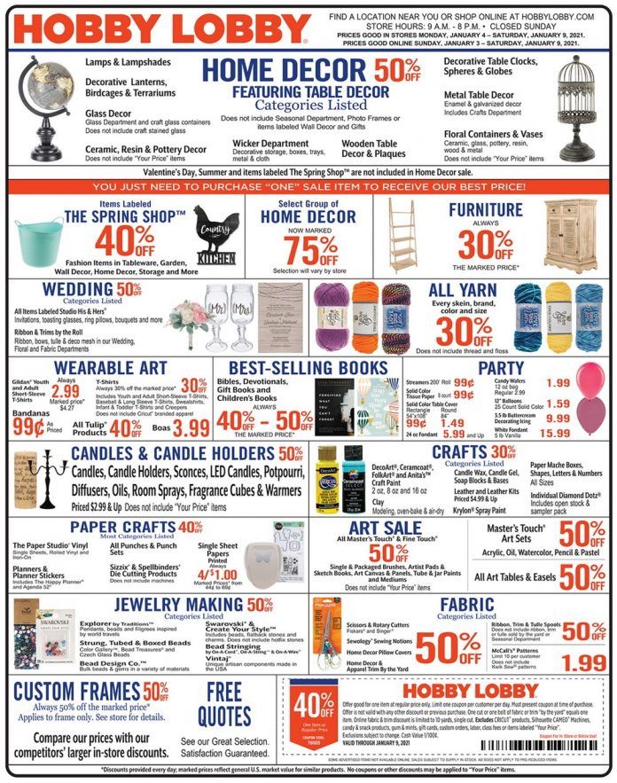 Hobby Lobby Weekly Ad Jan 03 Jan 09, 2021