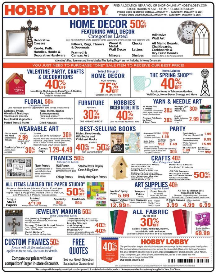 Hobby Lobby Weekly Ad Jan 10 Jan 16, 2021