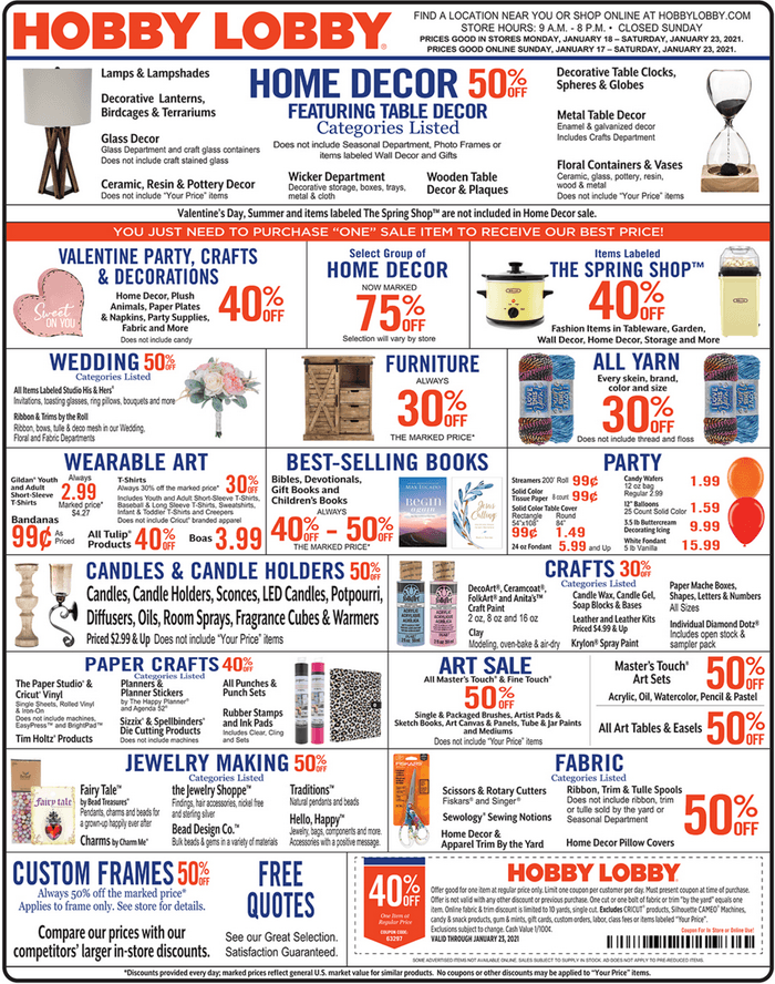 Hobby Lobby Weekly Ad Jan 18 Jan 23, 2021