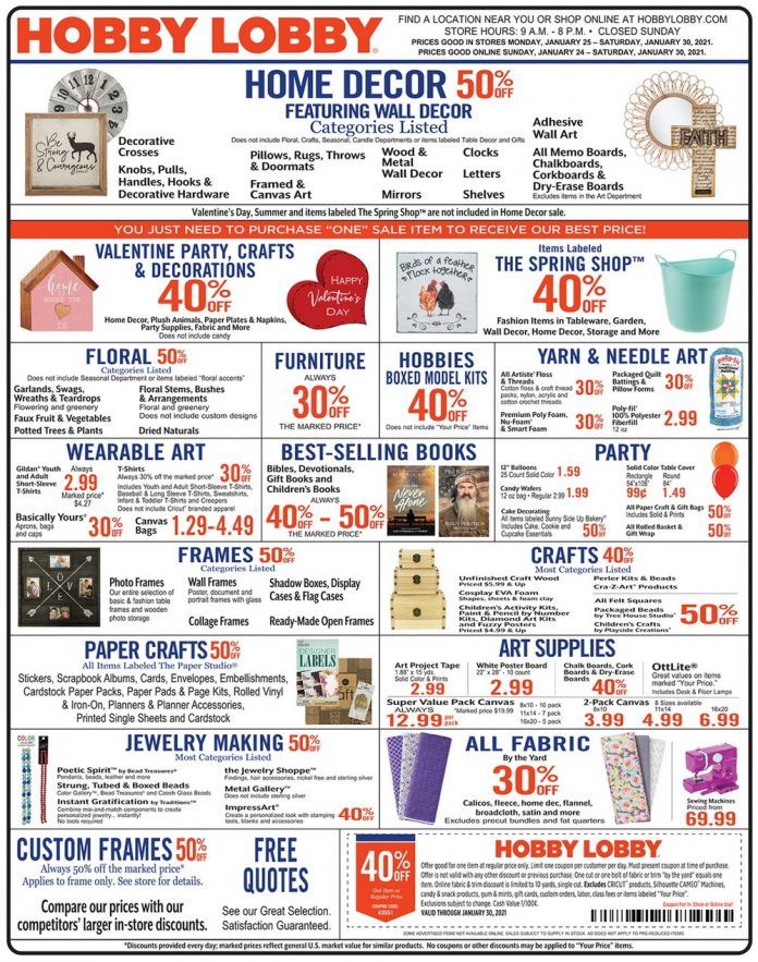 Hobby Lobby Weekly Ad Jan 24 Jan 30, 2021