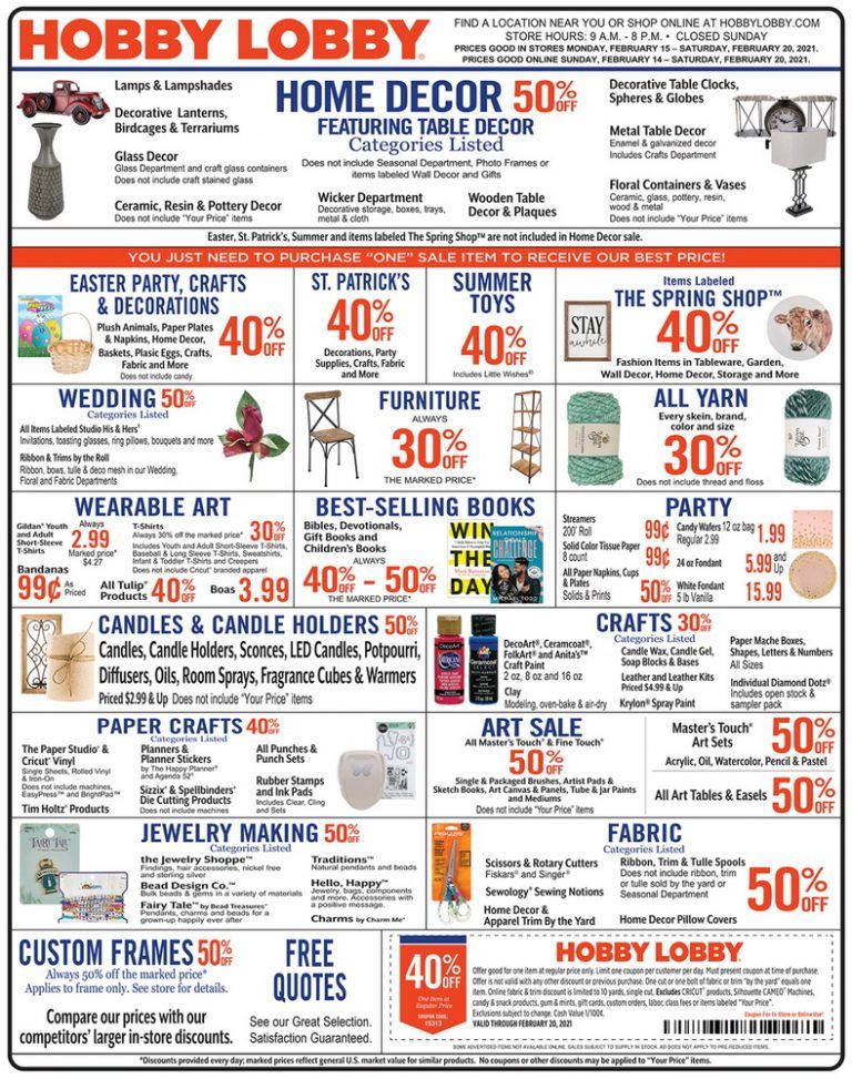 Hobby Lobby Weekly Ad Feb 14 Feb 20, 2021