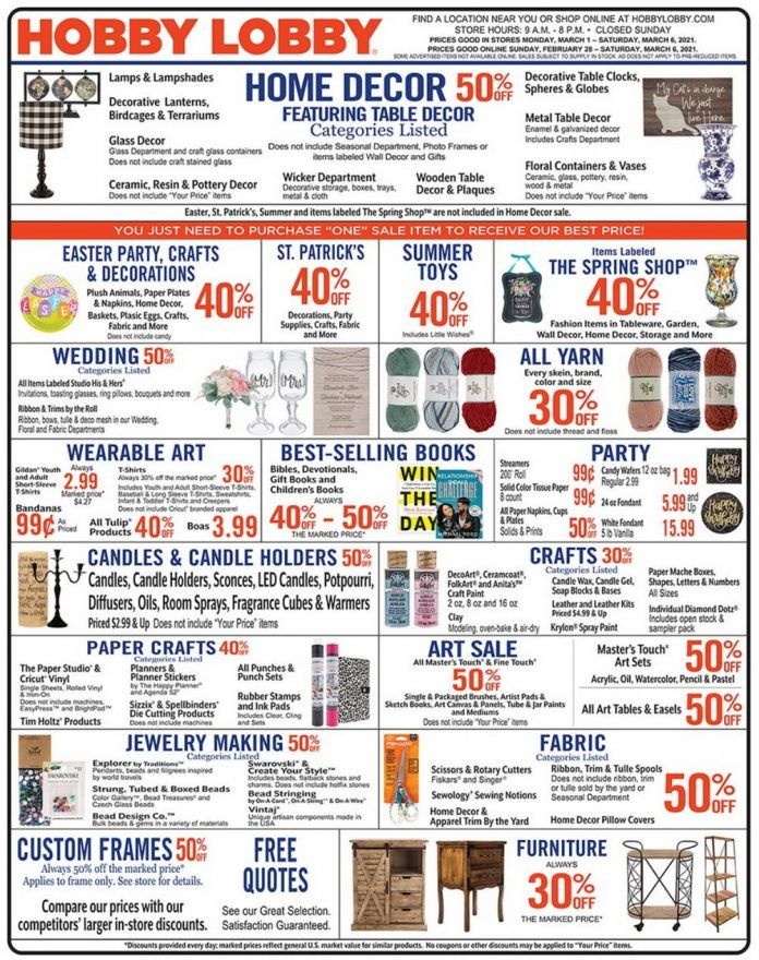 Hobby Lobby Weekly Ad Feb 28 Mar 06, 2021