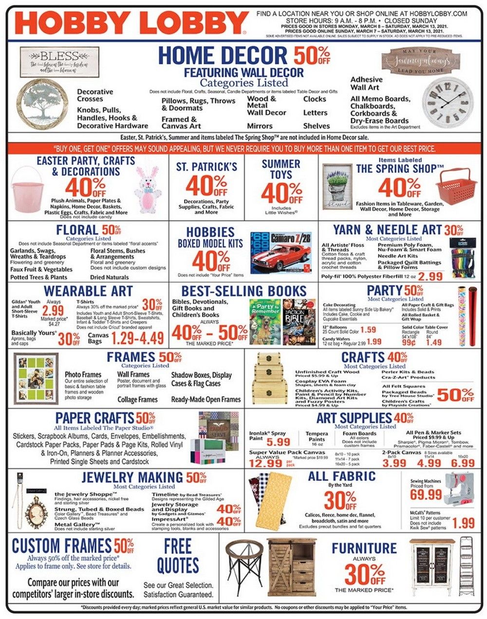 Hobby Lobby Weekly Ad Mar 07 Mar 13, 2021