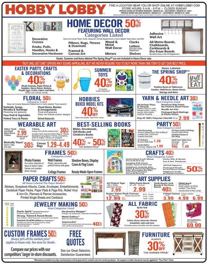 Hobby Lobby Weekly Ad Mar 21 Mar 27, 2021