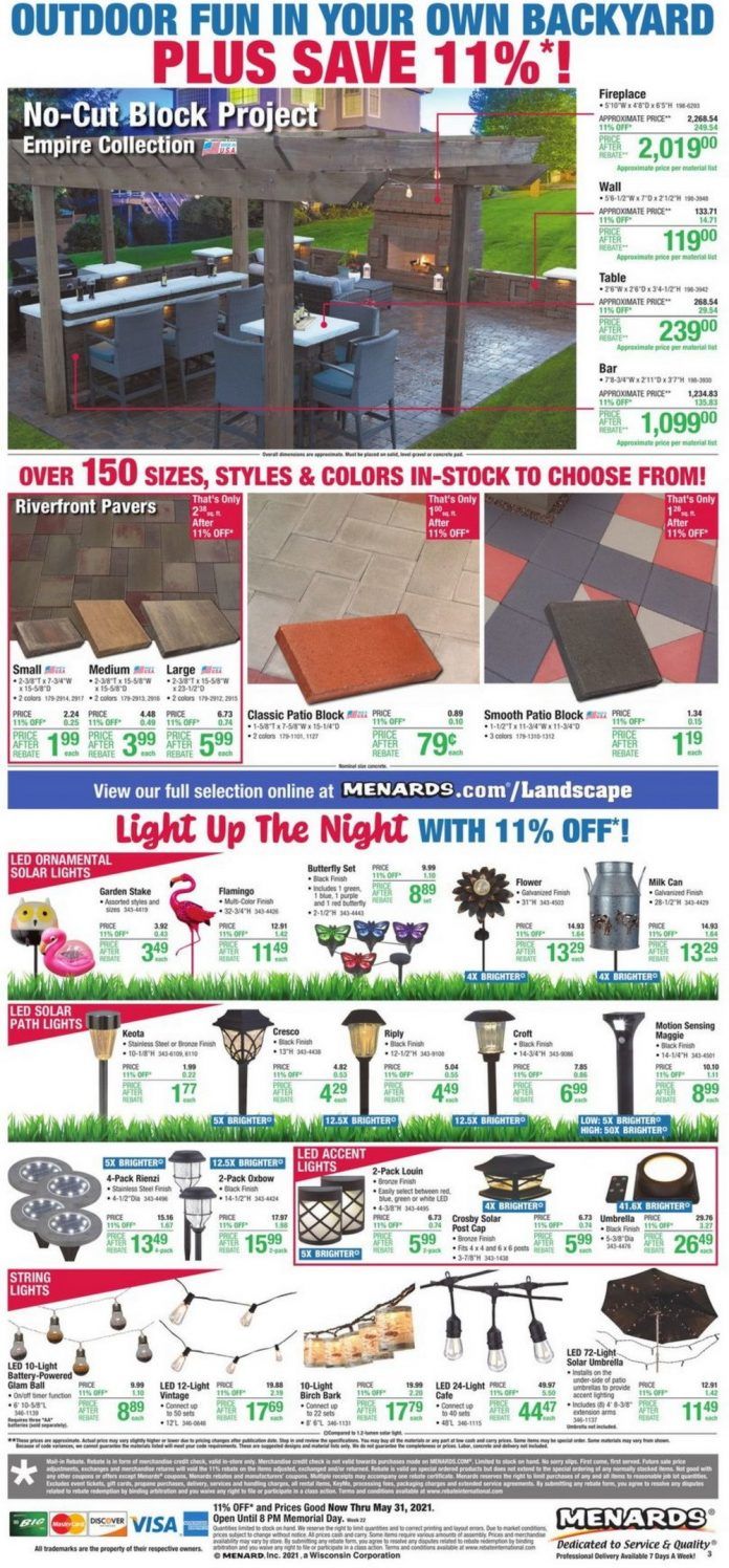 Menards Memorial Day Ad May 20 May 31, 2021