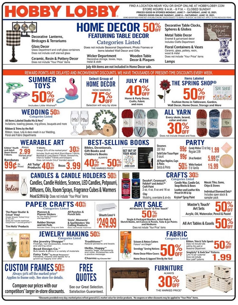 Hobby Lobby Weekly Ad June 06 June 12, 2021