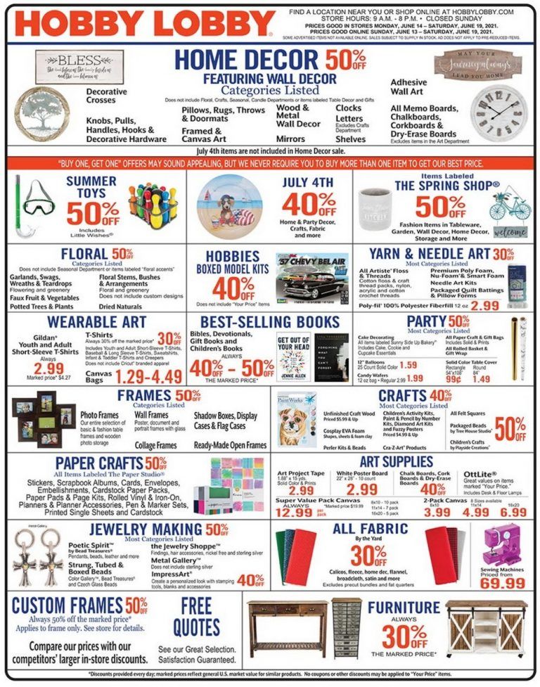 Hobby Lobby Weekly Ad June 13 June 19, 2021