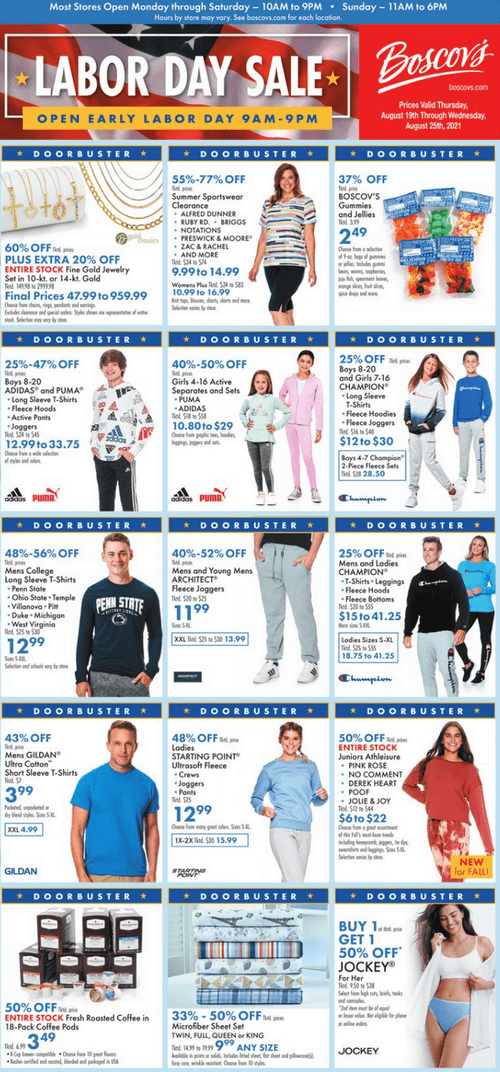 Boscov's Labor Day Sale Aug 19 Aug 25, 2021