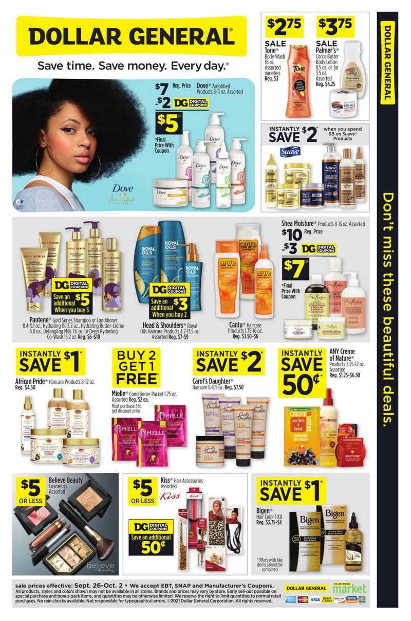 Dollar General Beauty Sale Sep 26 Oct 02, 2021