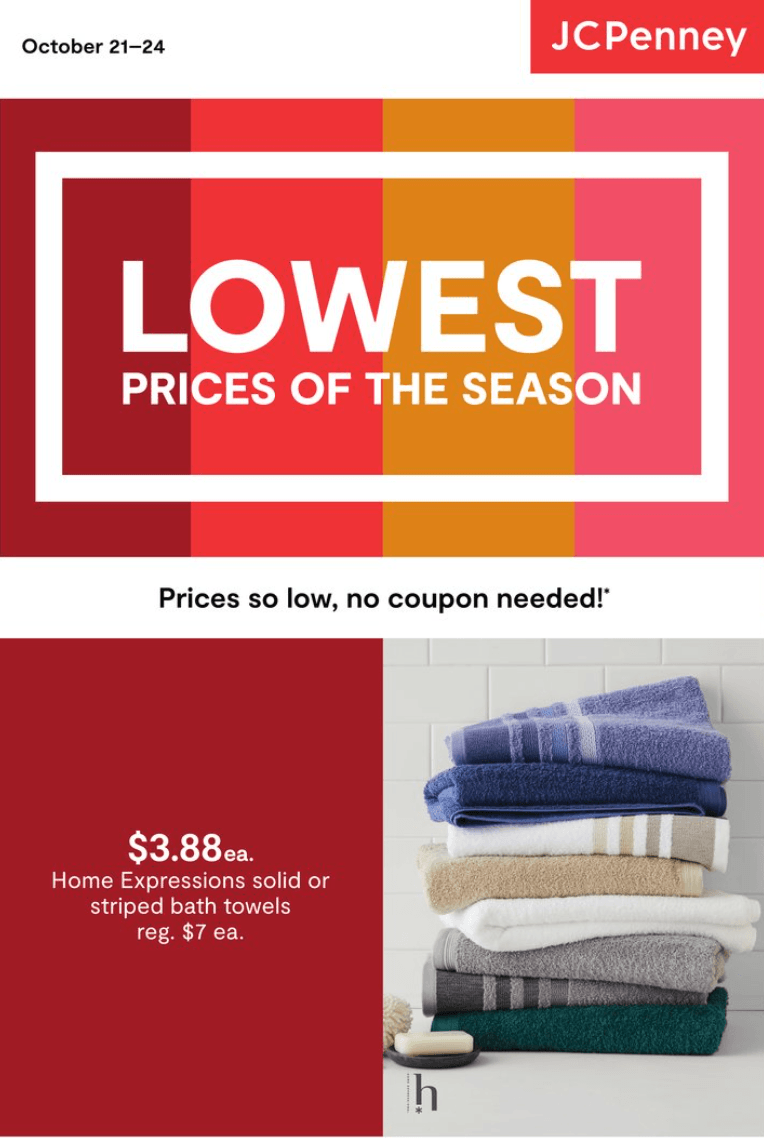 JCPenney Seasonal Lowest Prices Sale Oct 21 Oct 24, 2021