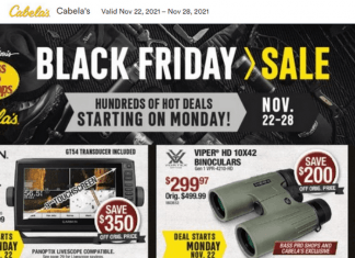 Cabela’s Black Friday Ad Nov 22 – Nov 28, 2021