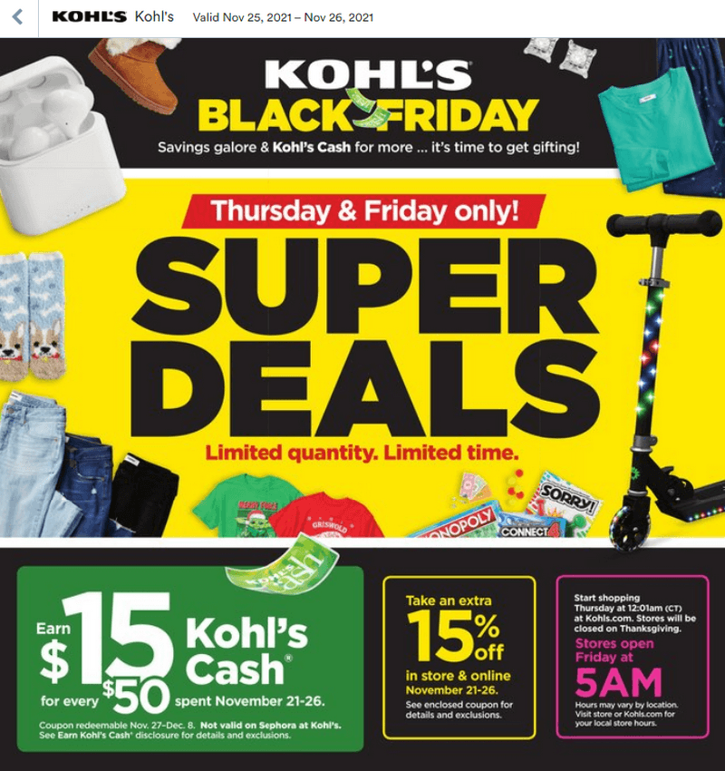 Kohl's Black Friday Sale Nov 25 Nov 26, 2021