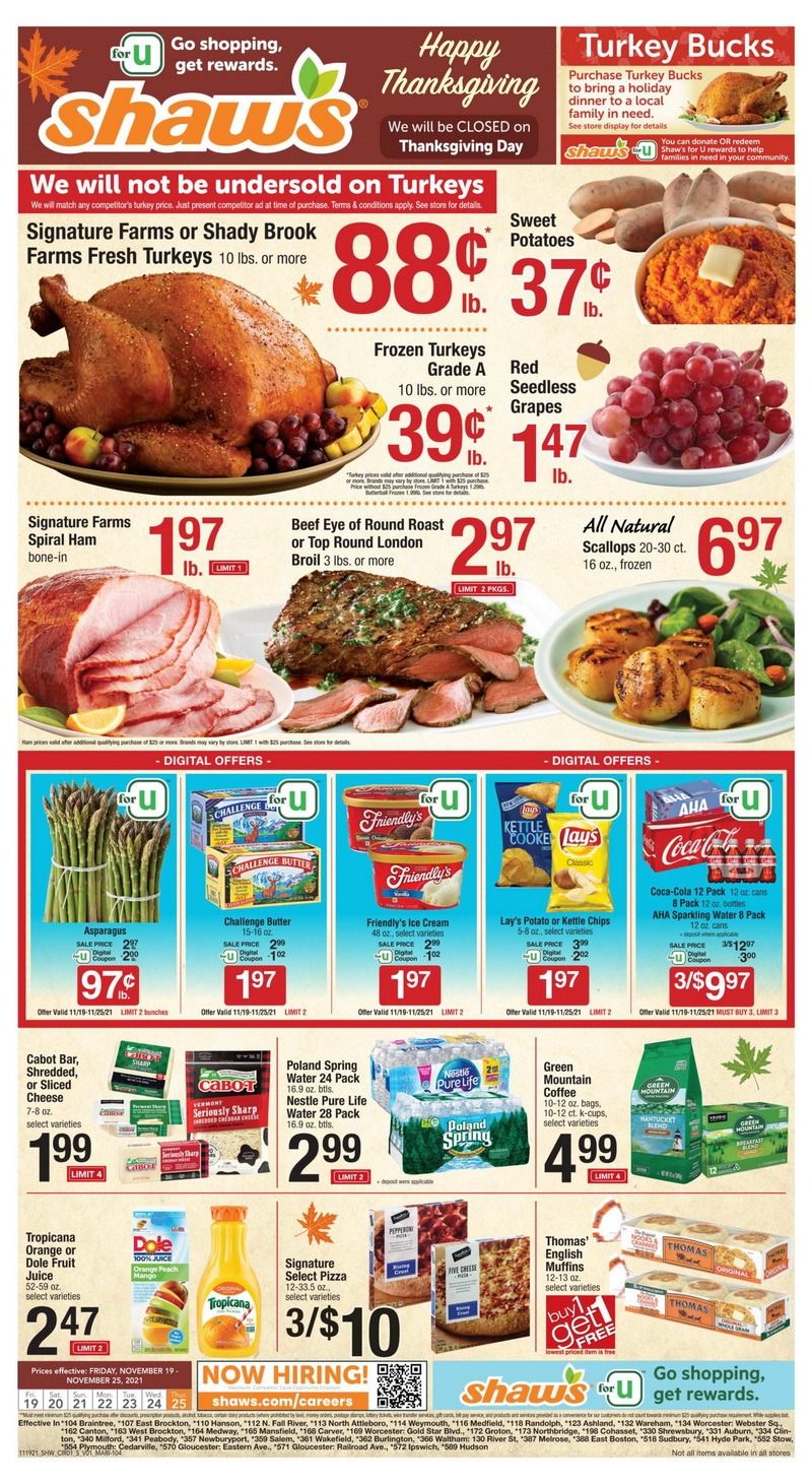 Shaw's Weekly Ad Nov 19 Nov 25, 2021 (Thanksgiving Promotion Included)