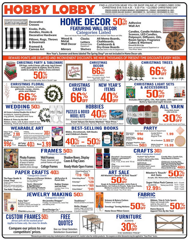 Hobby Lobby Weekly Ad Dec 19 Dec 25, 2021