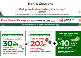 Kohl’s Coupon Sale Until Dec 25, 2021