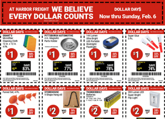 Harbor Freight Dollar Day Savings Jan 21 – Feb 06, 2022